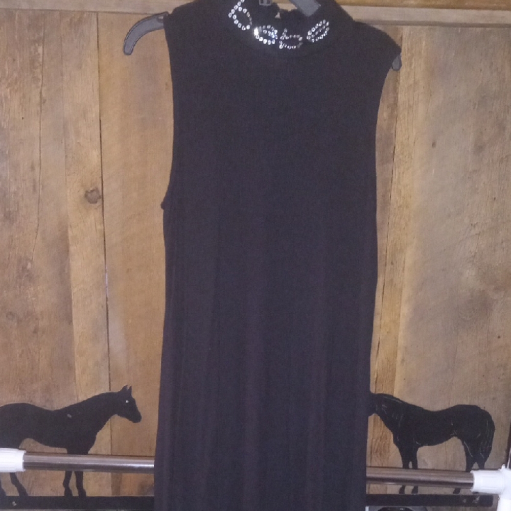 bebe Black Maxi Dress with Embellished Neckline